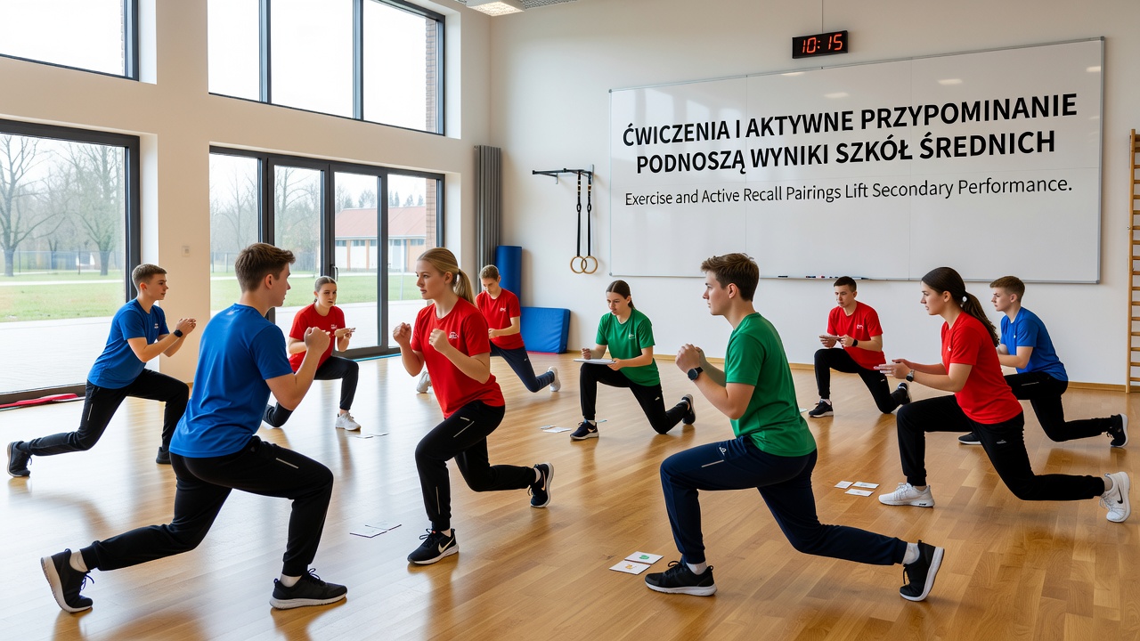 Group of Polish secondary students performing active recall exercises after a classroom movement break
